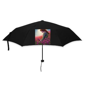 Une femme parmi les fleurs roses - Parapluie standard - noir - Devant