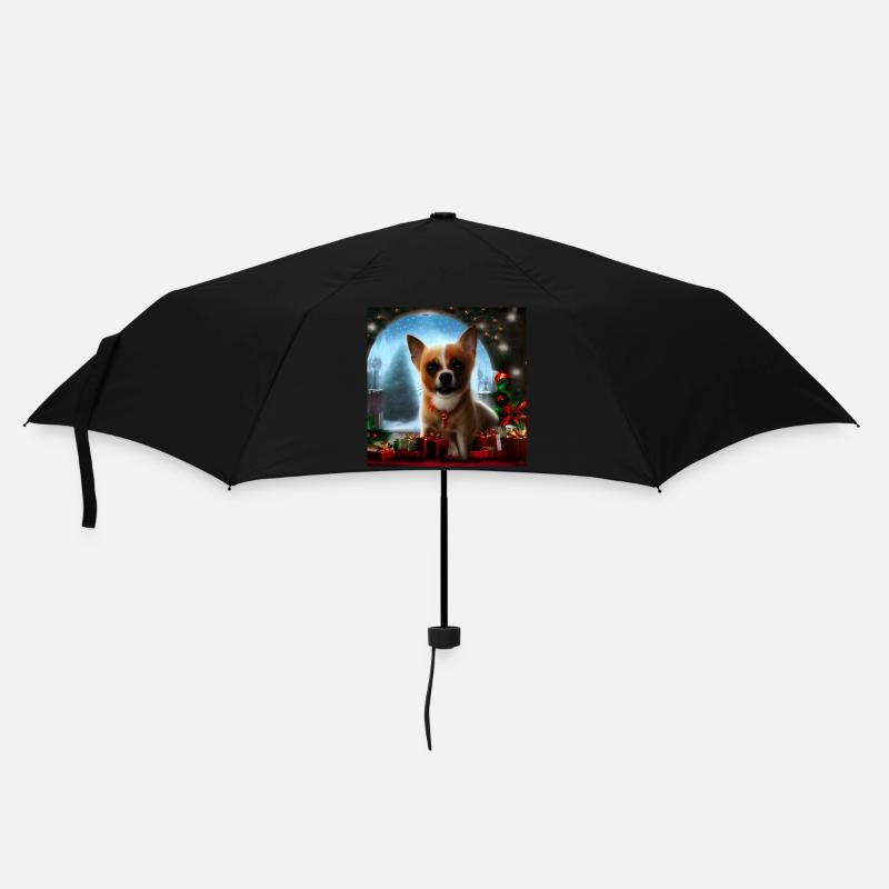 Petit chien parmi les cadeaux de Noël - Parapluie standard - noir