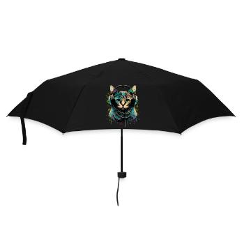 Cat with Headset - Umbrella (small) - black - Front