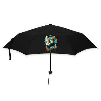 Katze hört Musik - Regenschirm (klein) - Schwarz - Vorne