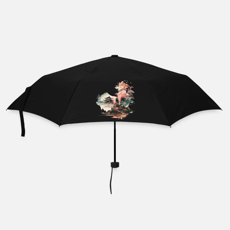 Paysage de gravure sur bois - Parapluie standard - noir