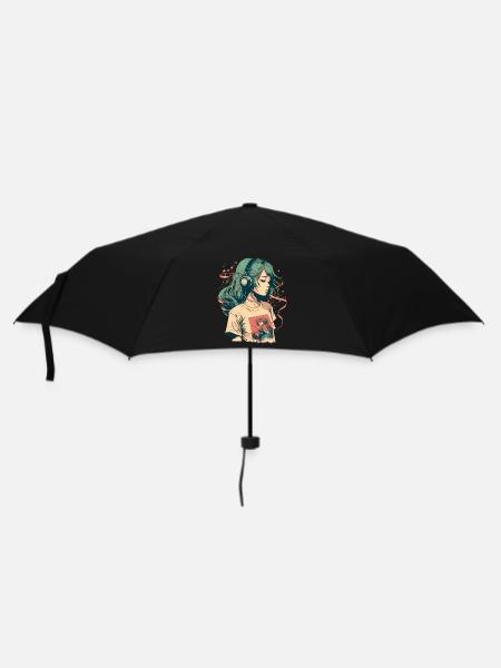 Study Girl hört Musik - Regenschirm (klein) - Schwarz