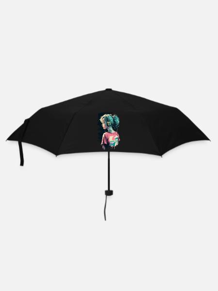 80er Jahre Mädchen mit Kopfhörern - Regenschirm (klein) - Schwarz