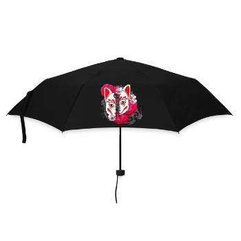 Blumenmuster japanisch, Kitsunemaske Hälften - Regenschirm (klein) - Schwarz - Vorne