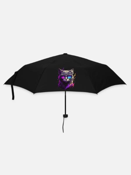 Purple Neon Cat - Umbrella (small) - black