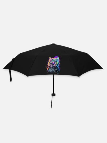 Cyber Katze - Regenschirm (klein) - Schwarz