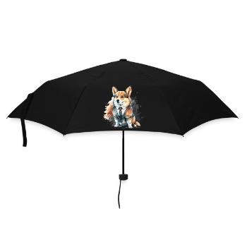 Flauschiges Haustier Corgi Hund - Regenschirm (klein) - Schwarz - Vorne