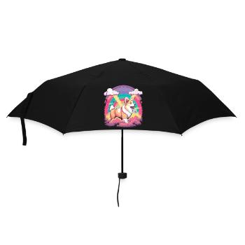 Corgi in Regenbogen - Regenschirm (klein) - Schwarz - Vorne