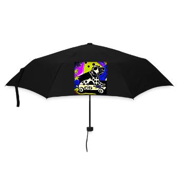 Hund mit Brille Pop Art SabineVegan HerzAufShirt - Regenschirm (klein) - Schwarz - Vorne