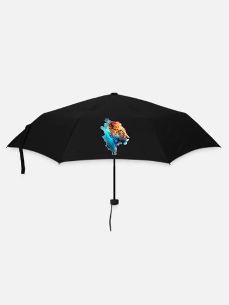 Wunderschöne bunte Löwin im blauen Rauch - Regenschirm (klein) - Schwarz