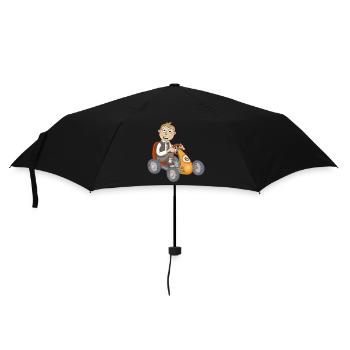 Der fröhliche Junge auf dem Tretauto - Regenschirm (klein) - Schwarz - Vorne