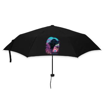 Labrador Retriever liebt Beach Vaporwave - Regenschirm (klein) - Schwarz - Vorne