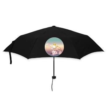 Canary with crown on cherry blossom branch - Umbrella (small) - black - Front
