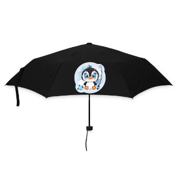 Niedlicher Baby Pinguin mit einer Angel - Regenschirm (klein) - Schwarz - Vorne