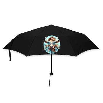 Lustige Kuh mit Sonnenbrille - Regenschirm (klein) - Schwarz - Vorne