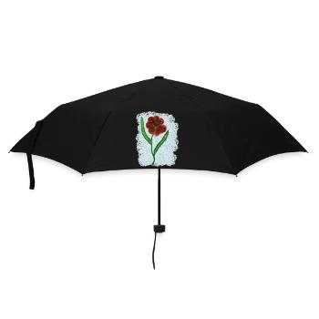 Rostrote Blume mit Grünen Blättern - Regenschirm (klein) - Schwarz - Vorne