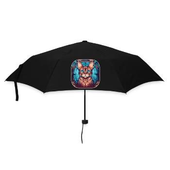 Buntes Aquarellgemälde der Bengalkatzenrasse - Regenschirm (klein) - Schwarz - Vorne