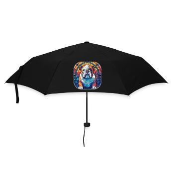 Bunte Englische Bulldogge Hunderasse Aquarellglas - Regenschirm (klein) - Schwarz - Vorne