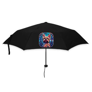 Bunte Yorkie-Hunderasse Aquarellmalerei - Regenschirm (klein) - Schwarz - Vorne