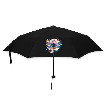 Hippie dream catcher with feather headdress and dragonfly - Umbrella (small) - black - Front