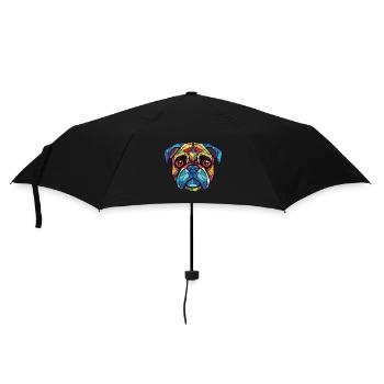 Mops Buntes Aquarell Tier Haustier Illustration - Regenschirm (klein) - Schwarz - Vorne