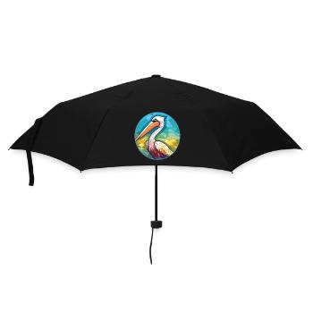 Pelican Colorful Watercolor Animal Illustration - Umbrella (small) - black - Front