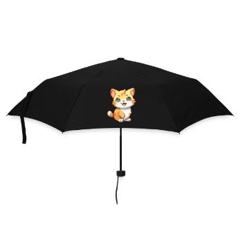Kitten Cartoon Kawaii Watercolor Illustration - Umbrella (small) - black - Front
