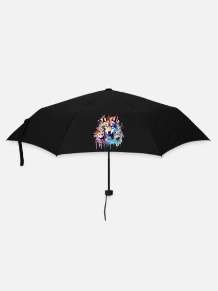 wolf family, gray wolf, cub - Umbrella (small) - black