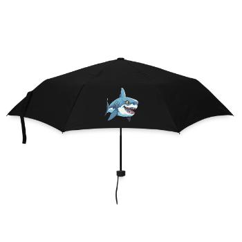 Shark Cartoon Kawaii Watercolor Illustration - Umbrella (small) - black - Front