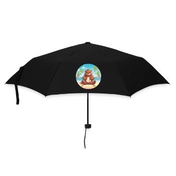 Bear Cartoon Yoga Beach Summer Illustration - Umbrella (small) - black - Front
