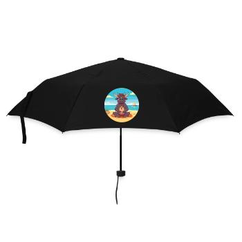 Stierkarikatur Yoga Strand Sommer Illustration - Regenschirm (klein) - Schwarz - Vorne