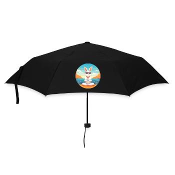 Hasenkarikatur Yoga Strand Sommer Illustration - Regenschirm (klein) - Schwarz - Vorne