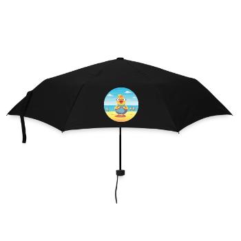 Chicken Cartoon Yoga Beach Summer Illustration - Umbrella (small) - black - Front