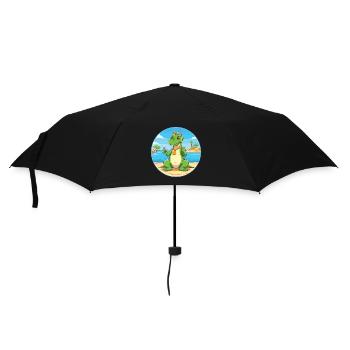 Dinosaurier-Karikatur-Yoga-Strand-Sommer-Illustration - Regenschirm (klein) - Schwarz - Vorne