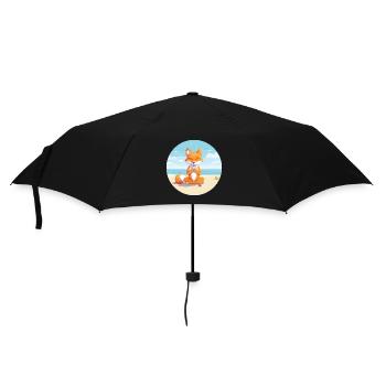 Fuchs-Karikatur-Yoga-Strand-Sommer-Illustration - Regenschirm (klein) - Schwarz - Vorne