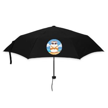 Hamster-Karikatur-Yoga-Strand-Sommer-Illustration - Regenschirm (klein) - Schwarz - Vorne