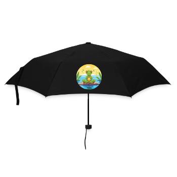 Frosch-Karikatur-Yoga-Strand-Sommer-Illustration - Regenschirm (klein) - Schwarz - Vorne