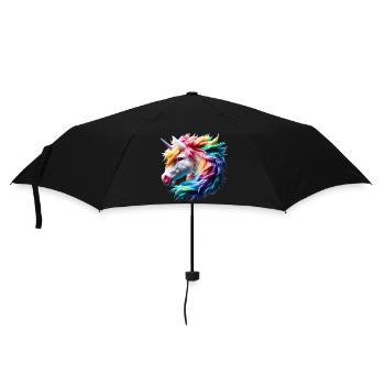 Bunter Einhornkopf - Regenschirm (klein) - Schwarz - Vorne