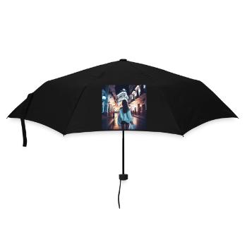 Femme marchant la nuit à travers Carthagène - Parapluie standard - noir - Devant