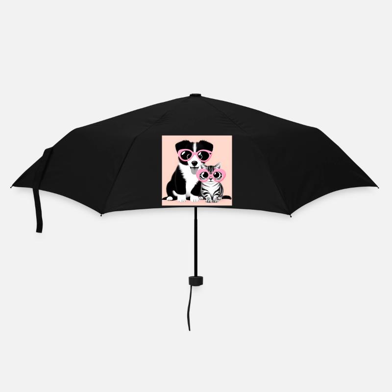 chat et chien dans des lunettes roses - Parapluie standard - noir