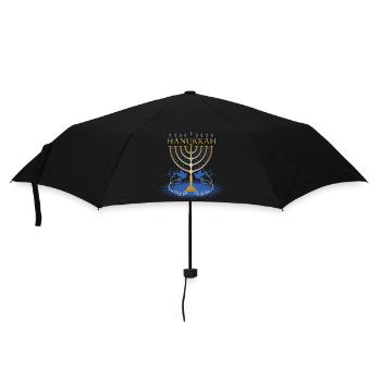 gold-colored Hanukkah candlestick with two doves - Umbrella (small) - black - Front