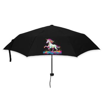 Retro Einhorn 2 - Regenschirm (klein) - Schwarz - Vorne