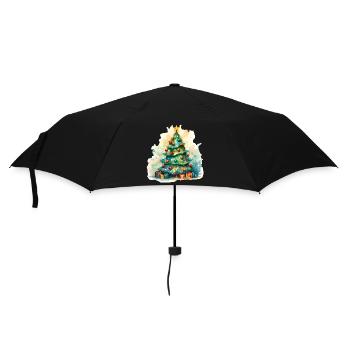 Watercolor Christmas Tree with Gifts - Umbrella (small) - black - Front