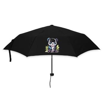 Niedlicher Panda Bunte Aquarell-Karikatur Kawaii Anim - Regenschirm (klein) - Schwarz - Vorne