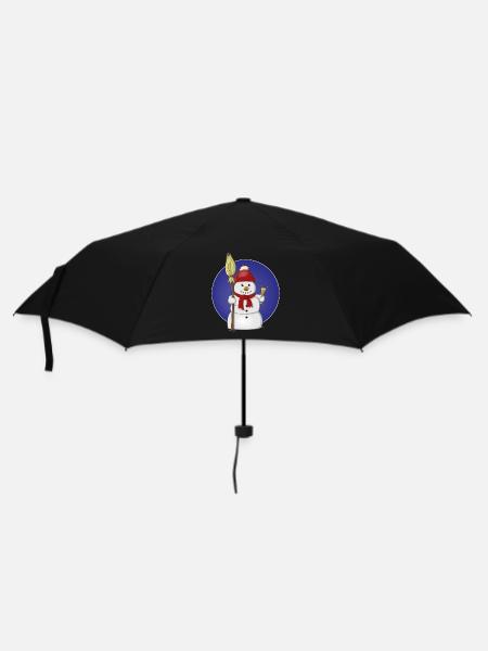 Cheerful drawing of a snowman with red hat - Umbrella (small) - black