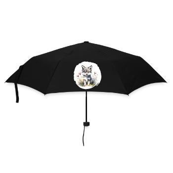 Wölfchen Aquarell - Regenschirm (klein) - Schwarz - Vorne