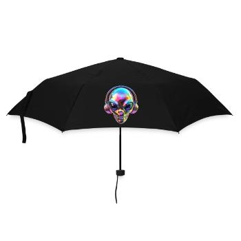Chromatic Alien Head with Headphones - Umbrella (small) - black - Front