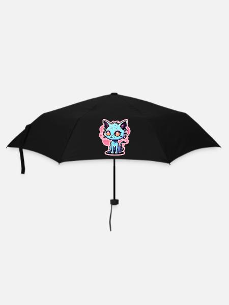 Niedliche Katze Illustration - Regenschirm (klein) - Schwarz