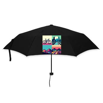 Retro Pop Cycle & Mountain Sunset - Regenschirm (klein) - Schwarz - Vorne