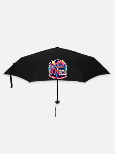 Feuerwehrauto Illustration - Regenschirm (klein) - Schwarz